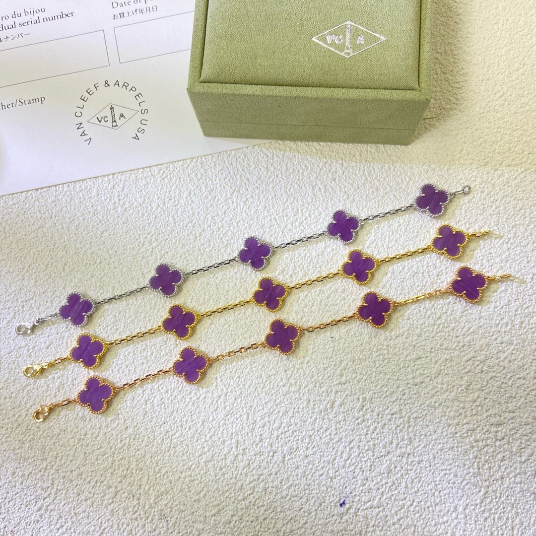 [AuraEcho Jewelry]CLOVER  5 MOTIFS  PURPLE VIOLET BRACELET