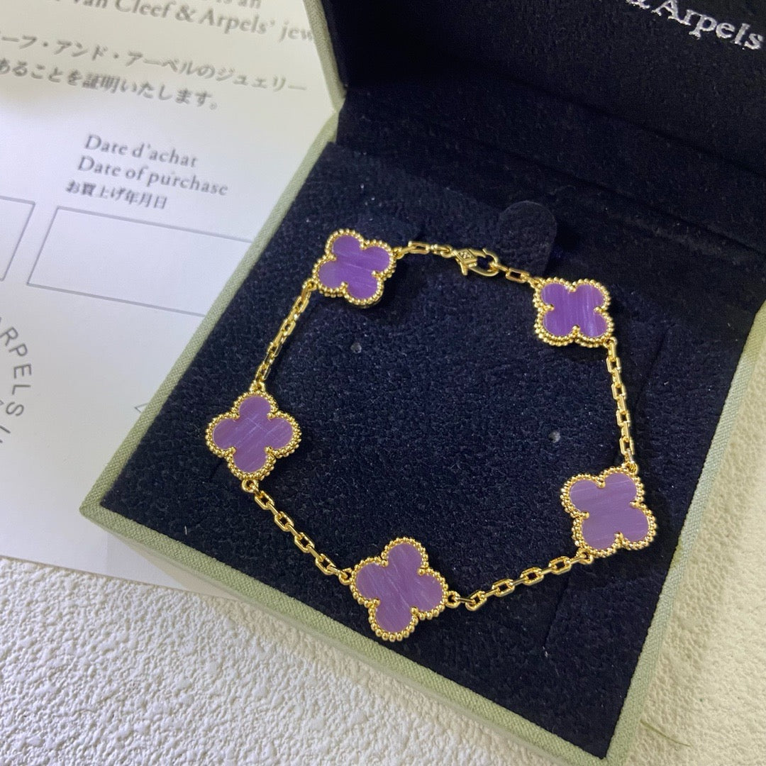 [AuraEcho Jewelry]CLOVER  5 MOTIFS  PURPLE VIOLET BRACELET
