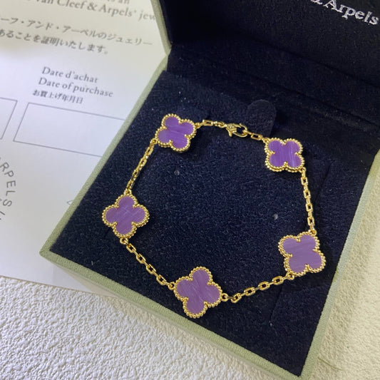 [AuraEcho Jewelry]CLOVER  5 MOTIFS  PURPLE VIOLET BRACELET