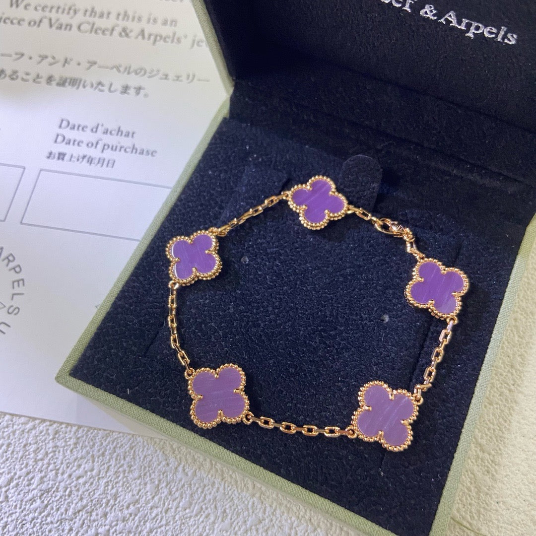 [AuraEcho Jewelry]CLOVER  5 MOTIFS  PURPLE VIOLET BRACELET