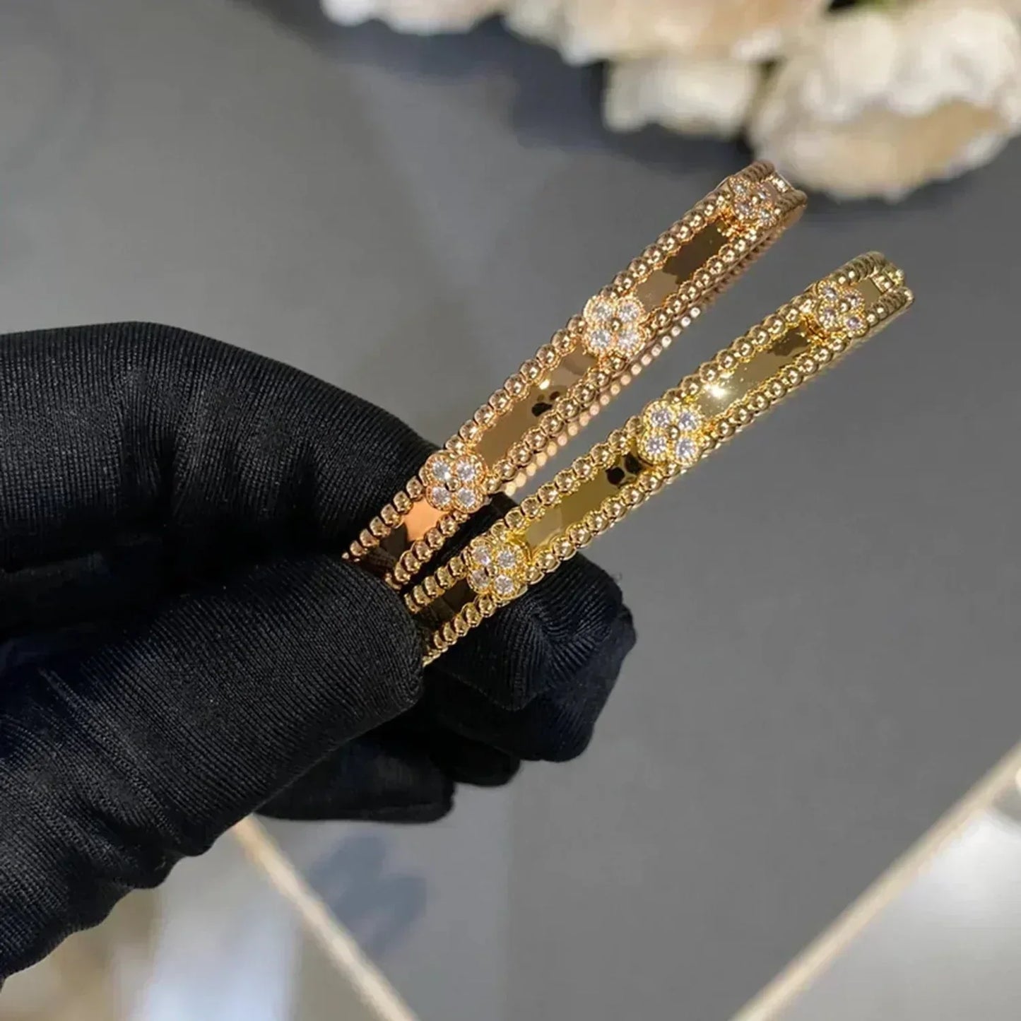 [AuraEcho Jewelry]CLOVER BRACELET 4MM DIAMONDS