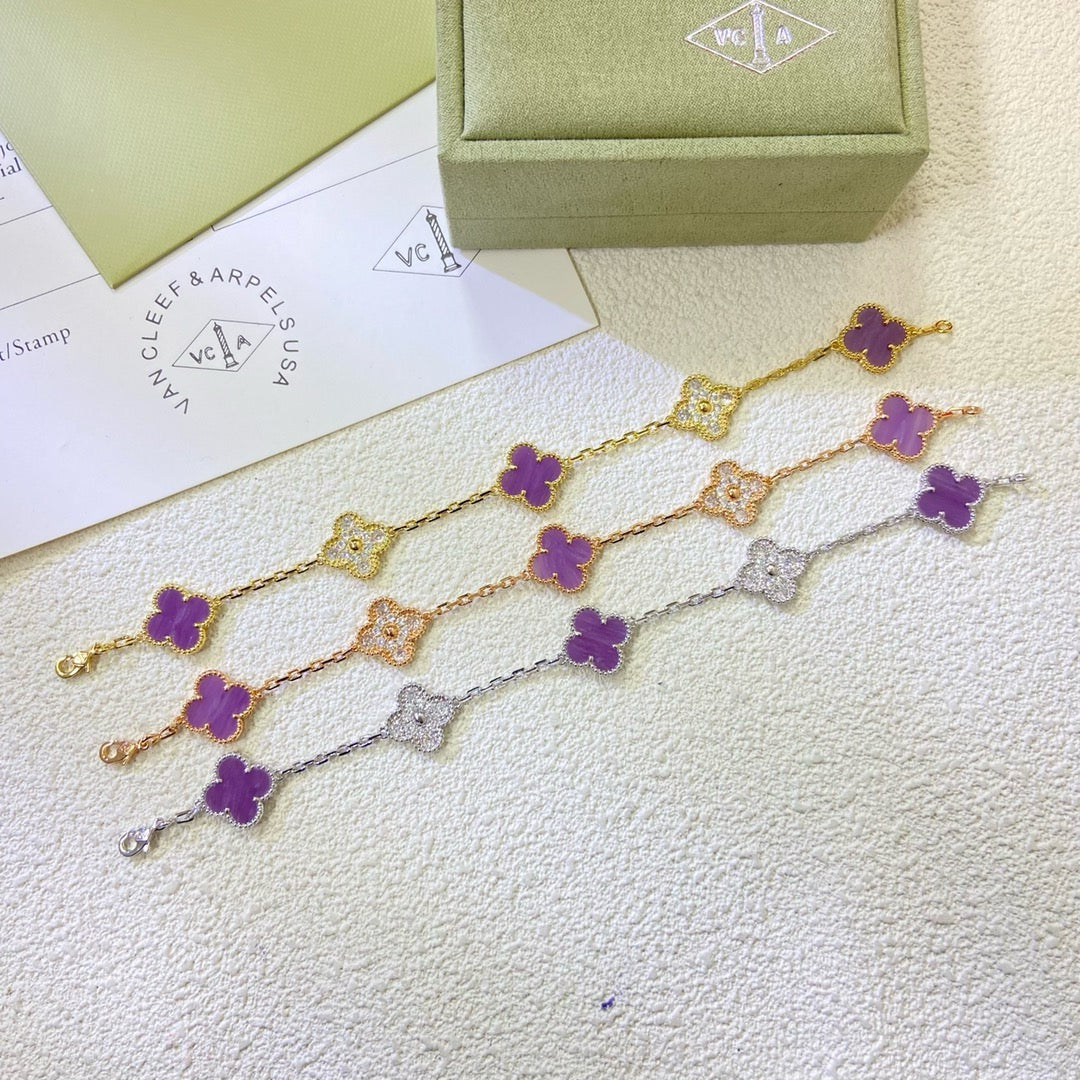 [AuraEcho Jewelry]CLOVER  5 MOTIFS  PURPLE VIOLET DIAMOND BRACELET