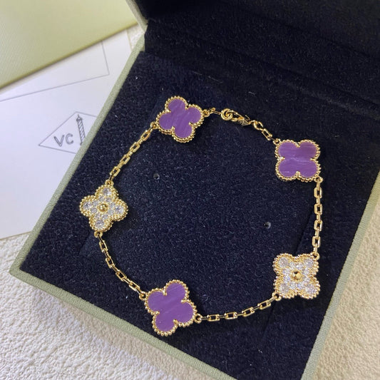 [AuraEcho Jewelry]CLOVER  5 MOTIFS  PURPLE VIOLET DIAMOND BRACELET