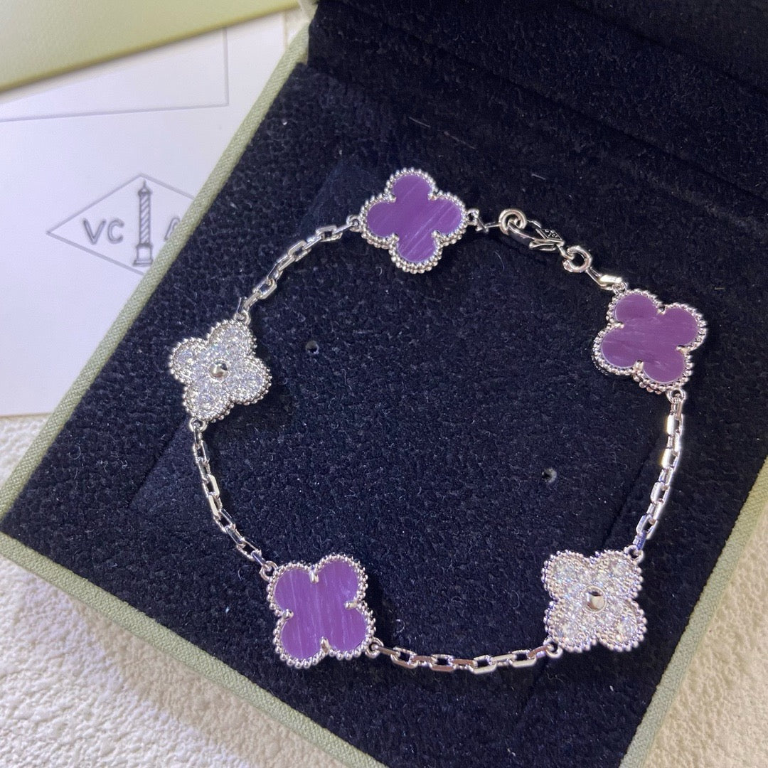 [AuraEcho Jewelry]CLOVER  5 MOTIFS  PURPLE VIOLET DIAMOND BRACELET