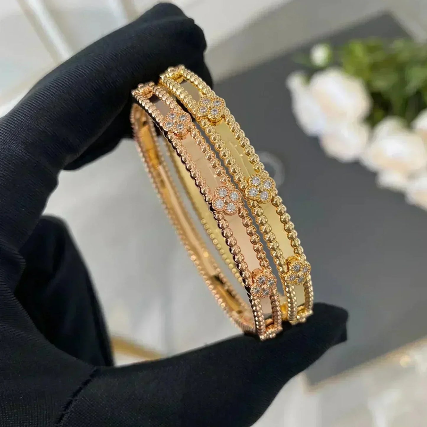 [AuraEcho Jewelry]CLOVER BRACELET 4MM DIAMONDS