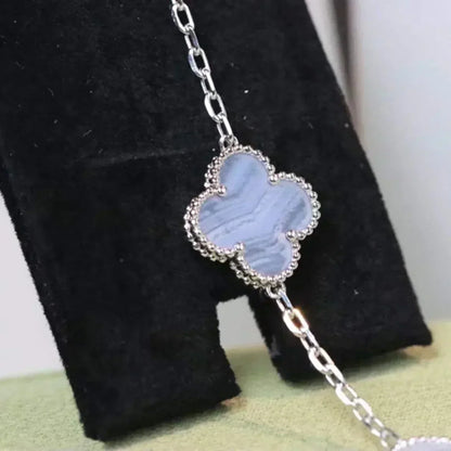 [AuraEcho Jewelry]CLOVER  5 MOTIF PURPLE CHALCEDONY BRACELET SILVER