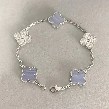 [AuraEcho Jewelry]CLOVER  5 MOTIF DIAMOND PURPLE CHALCEDONY BRACELET SILVER