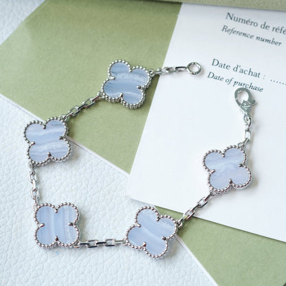 [AuraEcho Jewelry]CLOVER  5 MOTIF PURPLE CHALCEDONY BRACELET SILVER