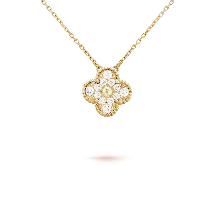 [AuraEcho Jewelry]CLOVER 15MM DIAMOND SINGLE FLOWER NECKLACE