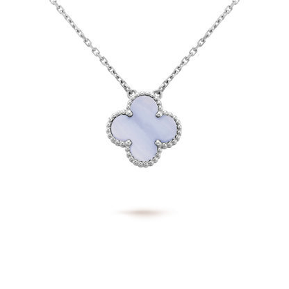 [AuraEcho Jewelry]CLOVER 15MM BLUE CHALCEDONY NECKLACE SILVER
