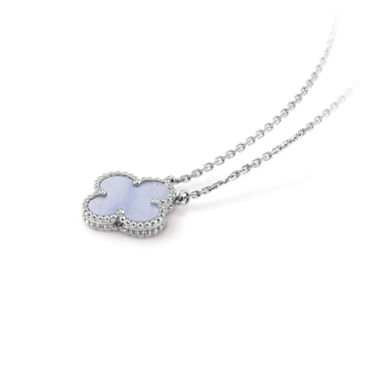 [AuraEcho Jewelry]CLOVER 15MM BLUE CHALCEDONY NECKLACE SILVER