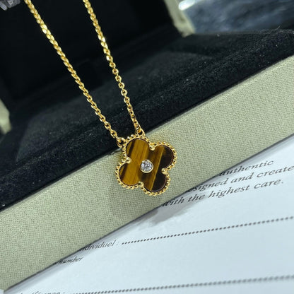[AuraEcho Jewelry]CLOVER 15MM DIAMOND AND YELLOW TIGER'S EYE AGATE necklace