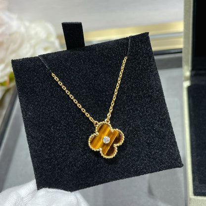 [AuraEcho Jewelry]CLOVER 15MM DIAMOND AND YELLOW TIGER'S EYE AGATE necklace