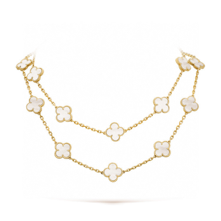 [AuraEcho Jewelry]CLOVER 20 MOTIFS WHITE MOP NECKLACE