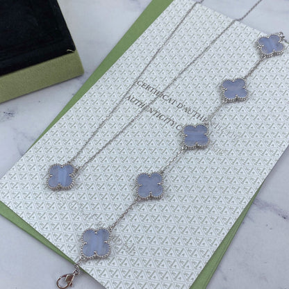 [AuraEcho Jewelry]CLOVER  5 MOTIF PURPLE CHALCEDONY BRACELET SILVER