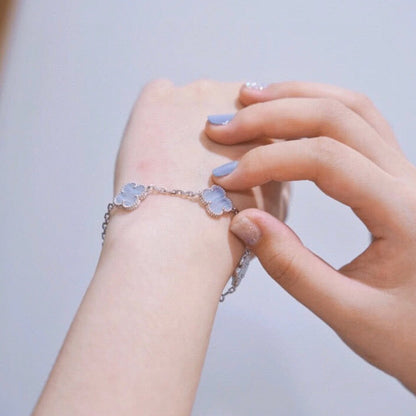 [AuraEcho Jewelry]CLOVER  5 MOTIF PURPLE CHALCEDONY BRACELET SILVER