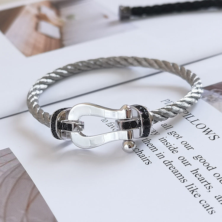[AuraEcho Jewelry]FORCE LARGE HORSESHOE BLACK DIAMOND BRACELET SILVER