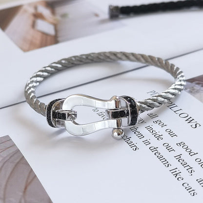 [AuraEcho Jewelry]FORCE LARGE HORSESHOE BLACK DIAMOND BRACELET SILVER