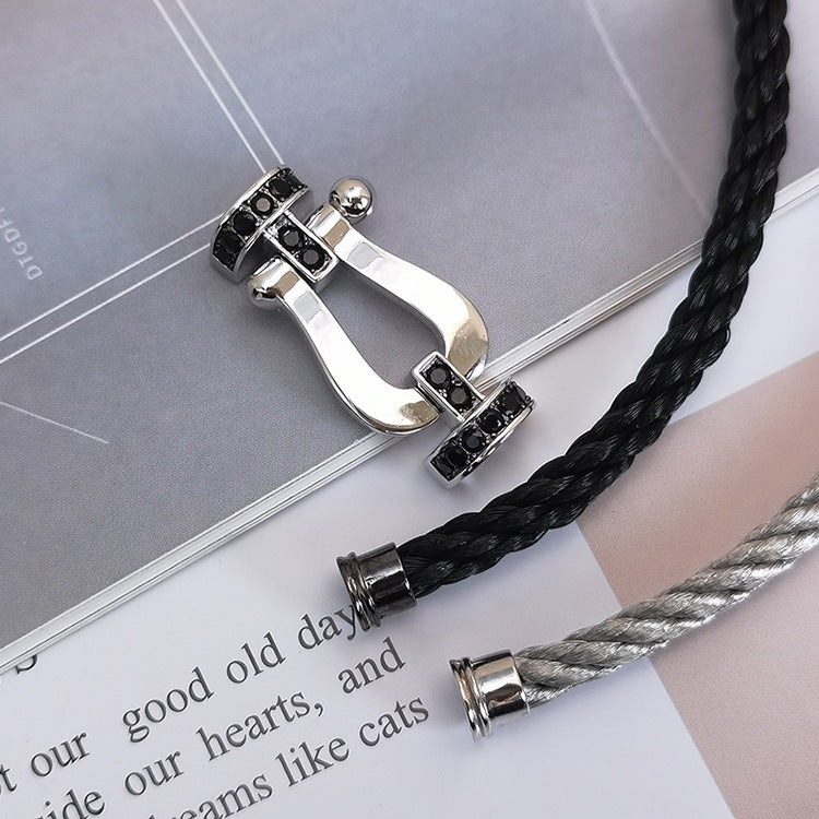 [AuraEcho Jewelry]FORCE LARGE HORSESHOE BLACK DIAMOND BRACELET SILVER