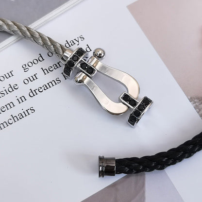 [AuraEcho Jewelry]FORCE LARGE HORSESHOE BLACK DIAMOND BRACELET SILVER