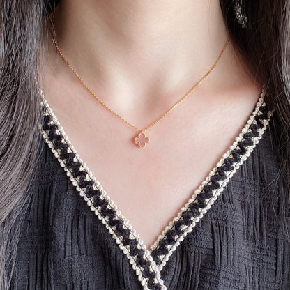 [AuraEcho Jewelry]CLOVER 15MM PINK MOTHER-OF-PEARL SINGLE FLOWER NECKLACE