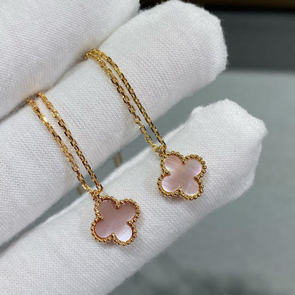 [AuraEcho Jewelry]CLOVER 15MM PINK MOTHER-OF-PEARL SINGLE FLOWER NECKLACE