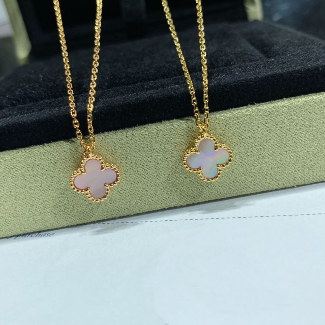 [AuraEcho Jewelry]CLOVER 15MM PINK MOTHER-OF-PEARL SINGLE FLOWER NECKLACE