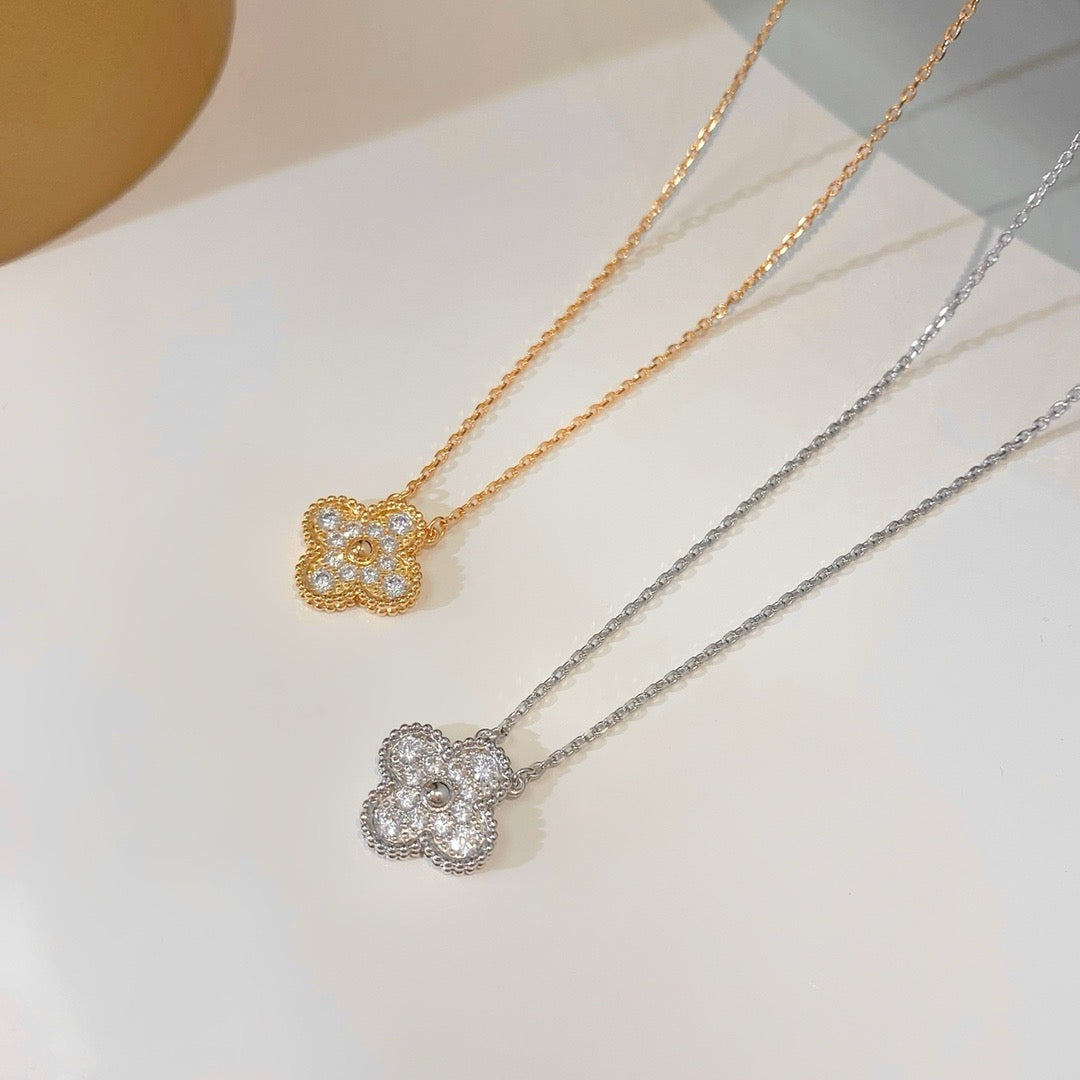 [AuraEcho Jewelry]CLOVER 15MM DIAMOND SINGLE FLOWER NECKLACE
