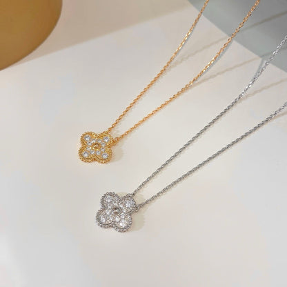 [AuraEcho Jewelry]CLOVER 15MM DIAMOND SINGLE FLOWER NECKLACE