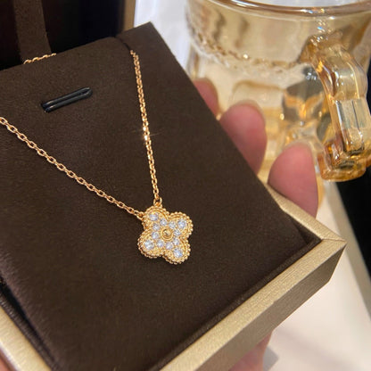 [AuraEcho Jewelry]CLOVER 15MM DIAMOND SINGLE FLOWER NECKLACE