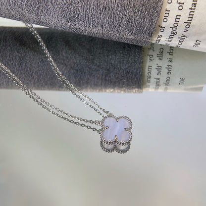 [AuraEcho Jewelry]CLOVER 15MM BLUE CHALCEDONY NECKLACE SILVER