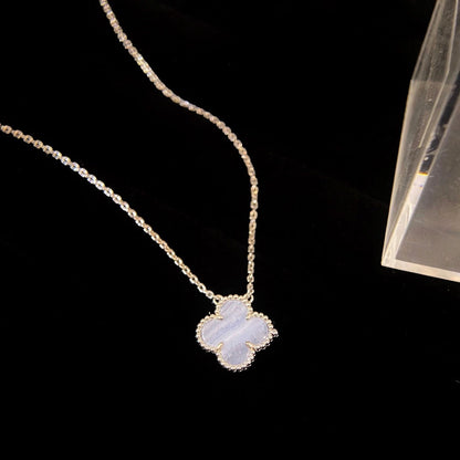 [AuraEcho Jewelry]CLOVER 15MM BLUE CHALCEDONY NECKLACE SILVER