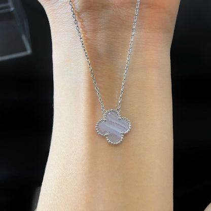 [AuraEcho Jewelry]CLOVER 15MM BLUE CHALCEDONY NECKLACE SILVER