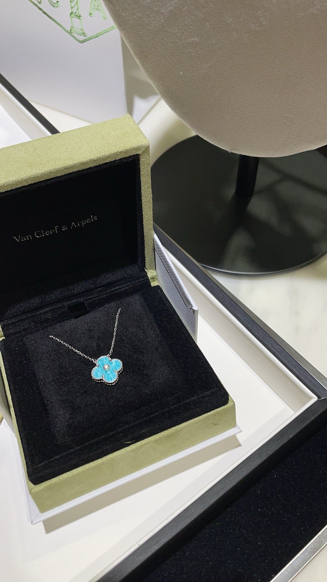 [AuraEcho Jewelry]CLOVER 15MM DIAMOND SVRES PORCELAIN  NECKLACE SILVER