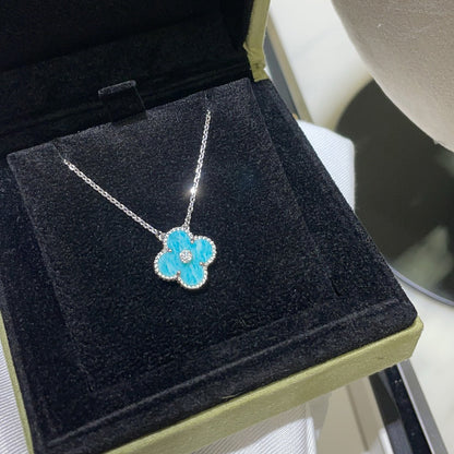 [AuraEcho Jewelry]CLOVER 15MM DIAMOND SVRES PORCELAIN  NECKLACE SILVER