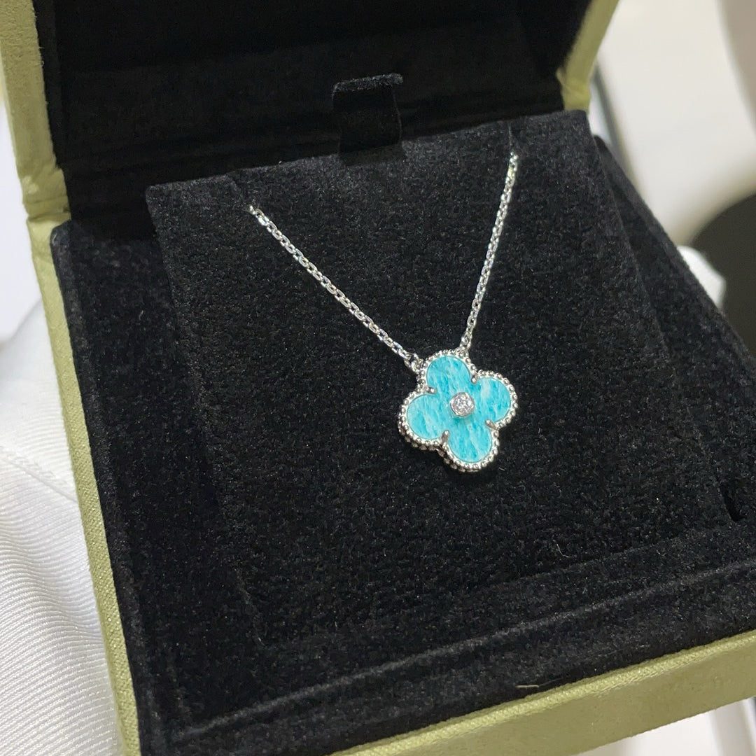[AuraEcho Jewelry]CLOVER 15MM DIAMOND SVRES PORCELAIN  NECKLACE SILVER
