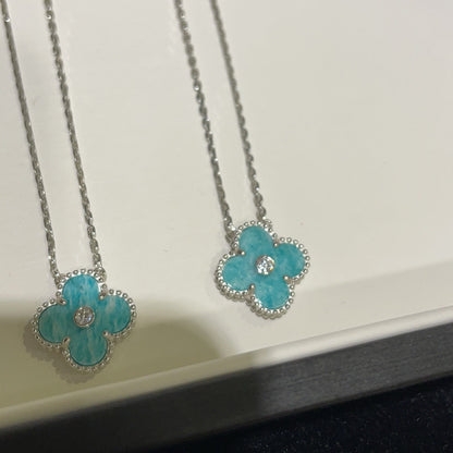 [AuraEcho Jewelry]CLOVER 15MM DIAMOND SVRES PORCELAIN  NECKLACE SILVER
