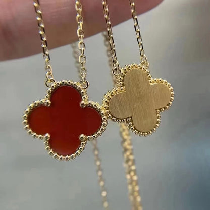 [WZQ]CLOVER 15MM CARNELIAN SINGLE FLOWER NECKLACE