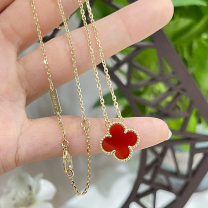 [WZQ]CLOVER 15MM CARNELIAN SINGLE FLOWER NECKLACE