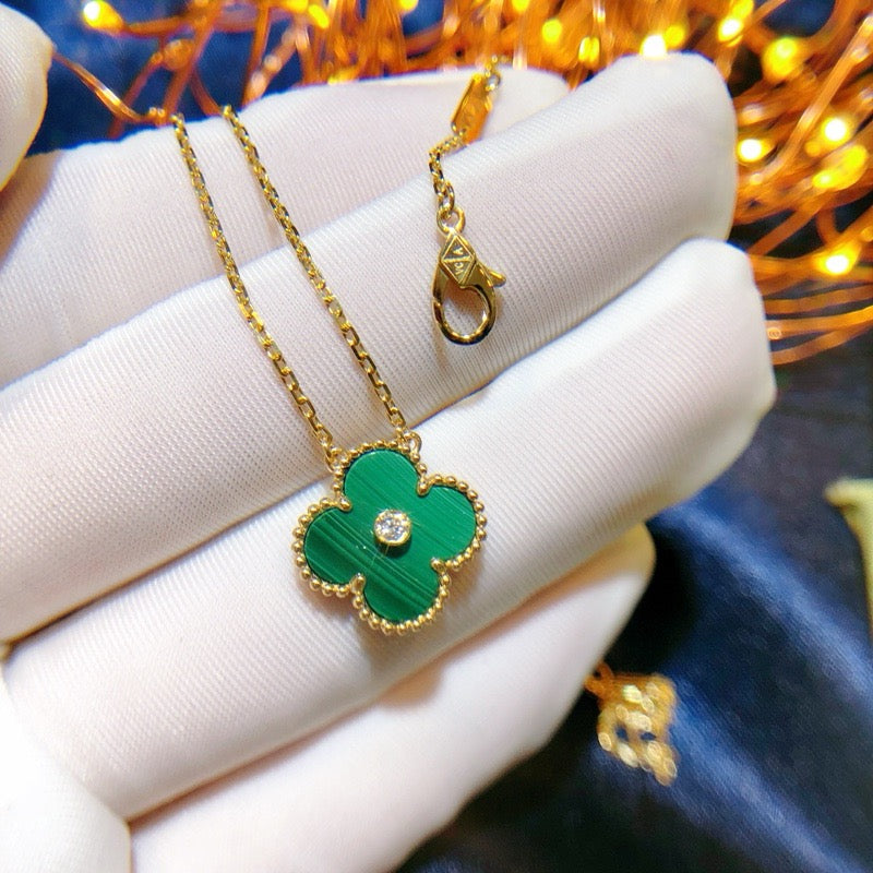 [AuraEcho Jewelry]CLOVER 15MM DIAMOND TURQUOISE NECKLACE