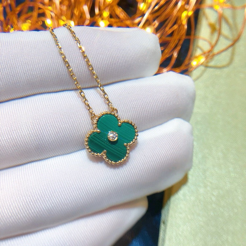 [AuraEcho Jewelry]CLOVER 15MM DIAMOND TURQUOISE NECKLACE