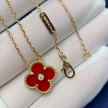 [AuraEcho Jewelry]CLOVER 15MM DIAMOND CARNELIAN NECKLACE