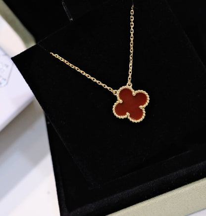[WZQ]CLOVER 15MM CARNELIAN SINGLE FLOWER NECKLACE