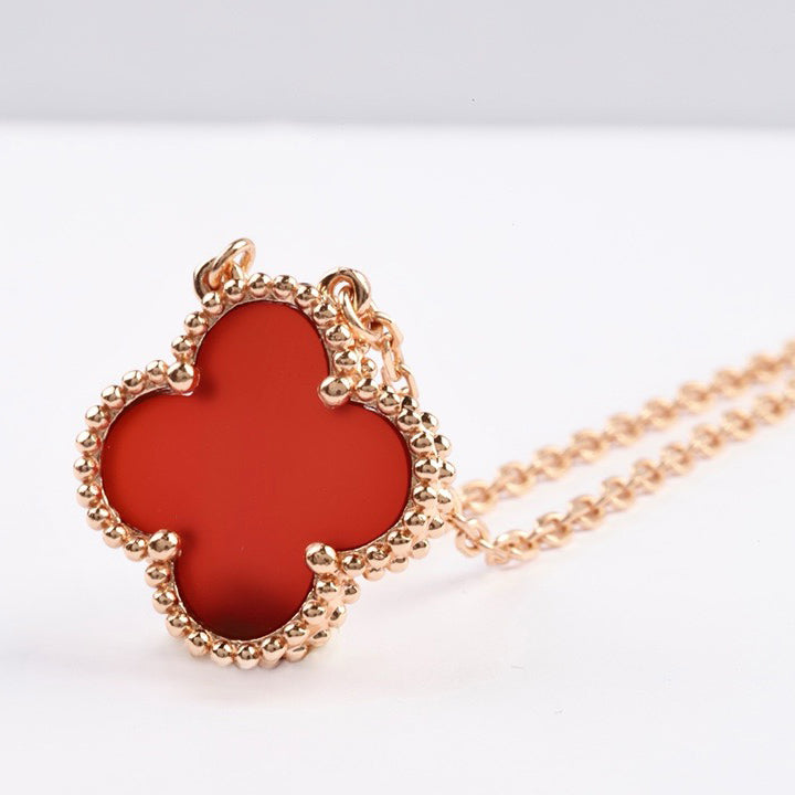 [WZQ]CLOVER 15MM CARNELIAN SINGLE FLOWER NECKLACE
