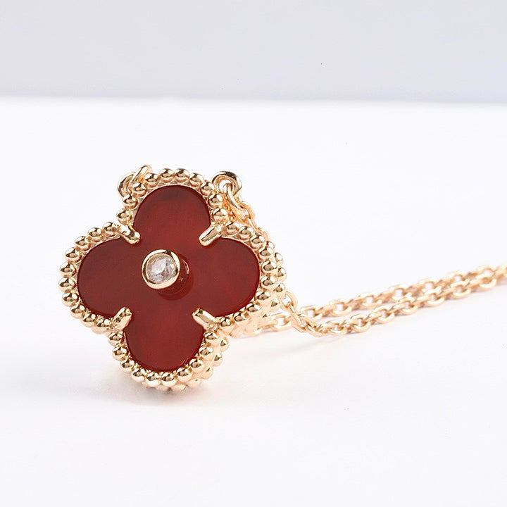 [AuraEcho Jewelry]CLOVER 15MM DIAMOND CARNELIAN NECKLACE