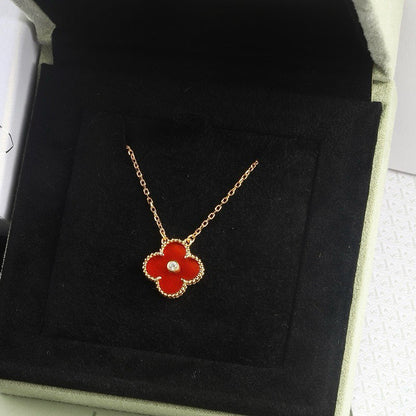 [AuraEcho Jewelry]CLOVER 15MM DIAMOND CARNELIAN NECKLACE