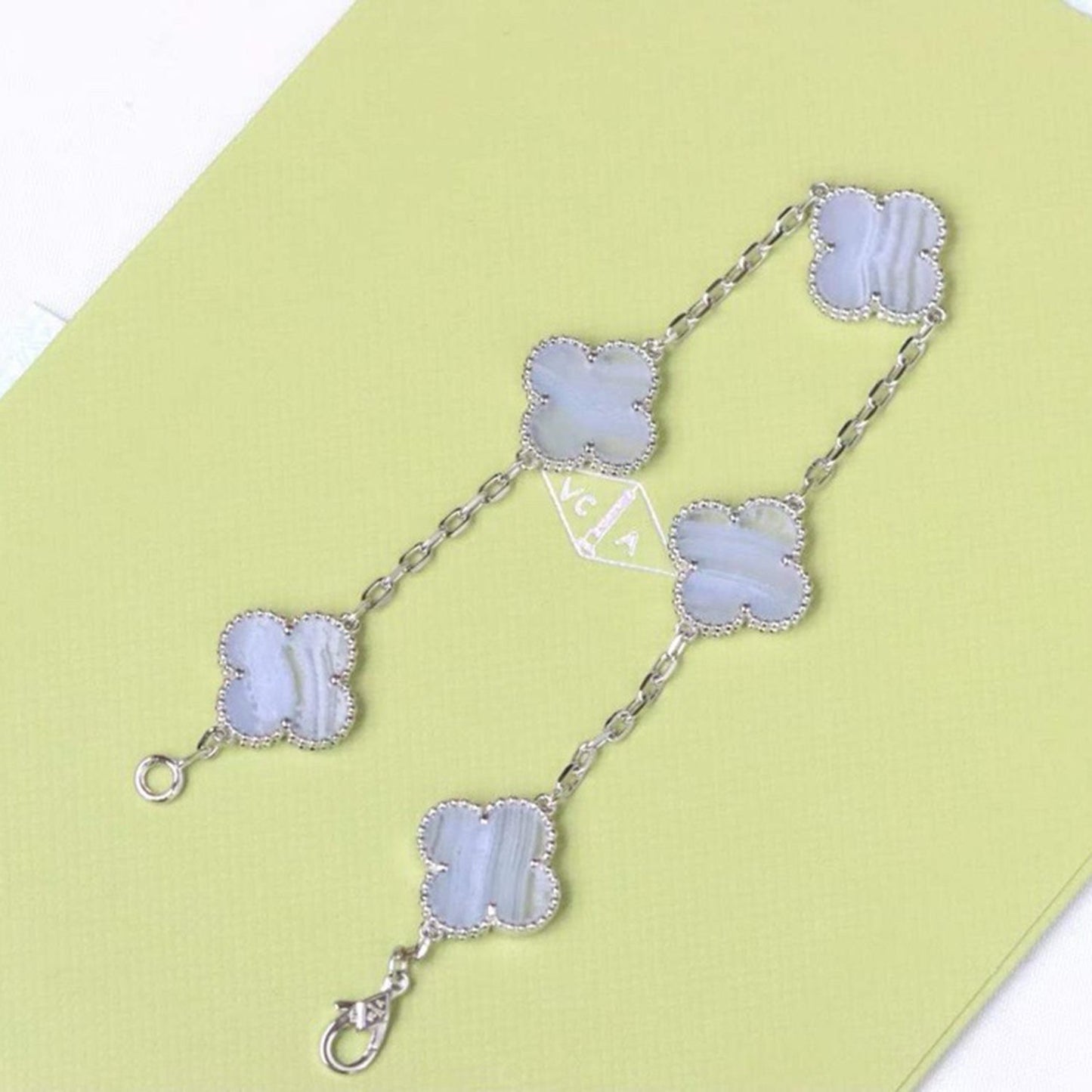 [AuraEcho Jewelry]CLOVER  5 MOTIF PURPLE CHALCEDONY BRACELET SILVER