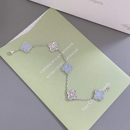[AuraEcho Jewelry]CLOVER  5 MOTIF DIAMOND PURPLE CHALCEDONY BRACELET SILVER