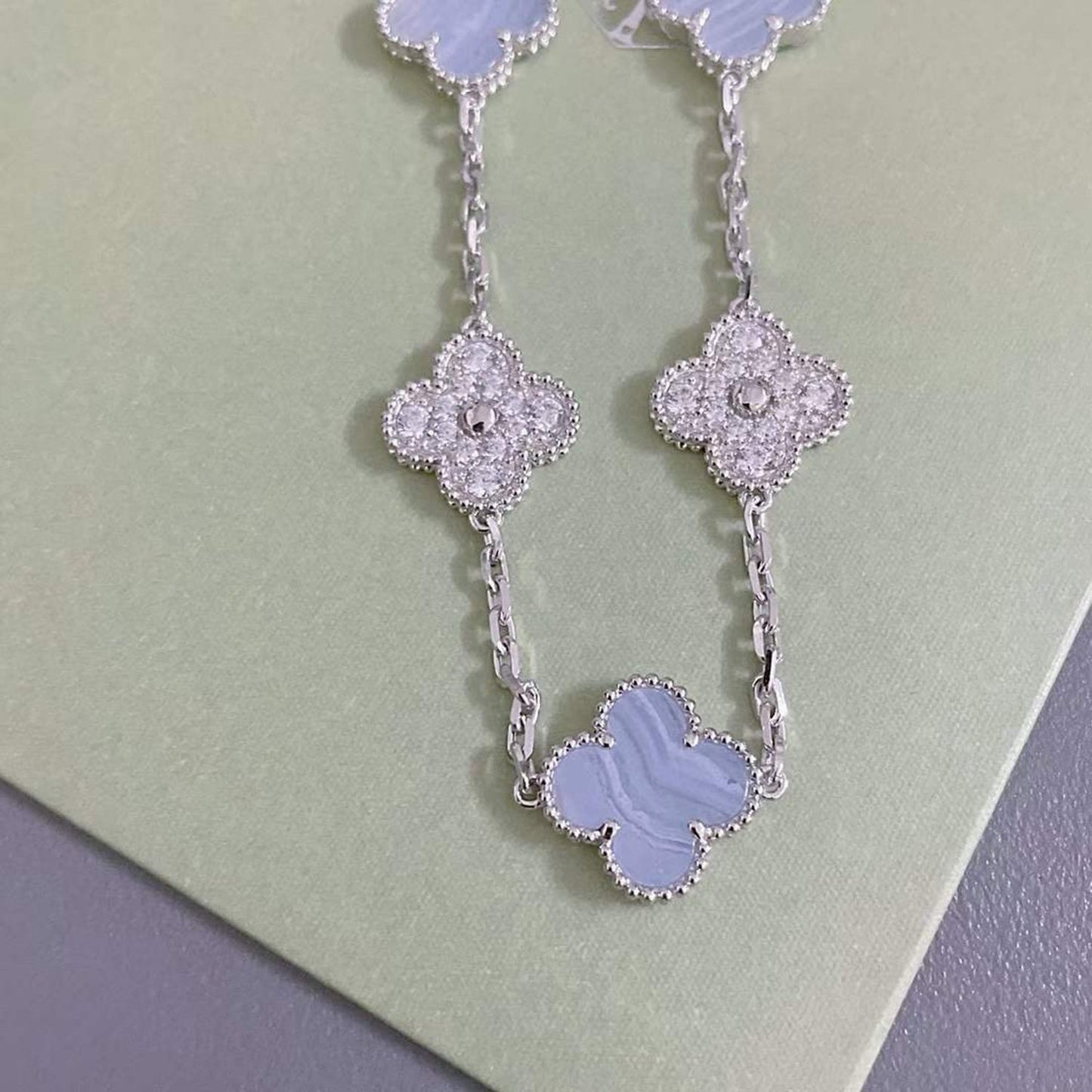 [AuraEcho Jewelry]CLOVER  5 MOTIF DIAMOND PURPLE CHALCEDONY BRACELET SILVER
