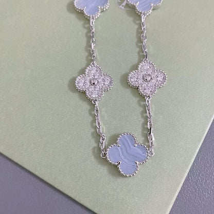 [AuraEcho Jewelry]CLOVER  5 MOTIF DIAMOND PURPLE CHALCEDONY BRACELET SILVER